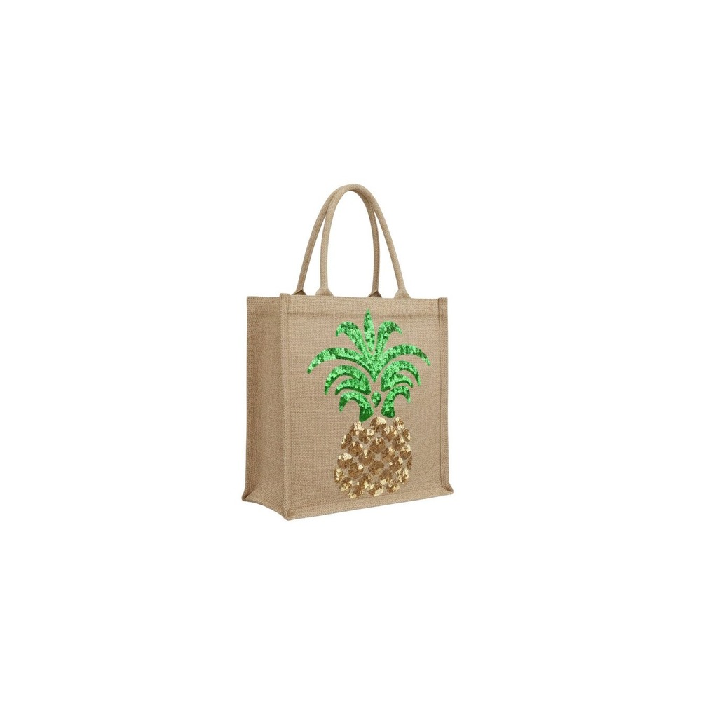 Bon Voyage Tote Bag Womens OS Brown Sequin Pineapple Jute Beach Bag